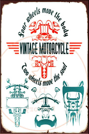 TWO WHEELS MOVE THE SOULS Rustic Look Vintage Shed-Garage and Bar Man Cave Tin Metal Sign