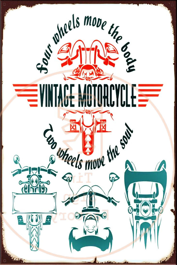TWO WHEELS MOVE THE SOULS Rustic Look Vintage Shed-Garage and Bar Man Cave Tin Metal Sign