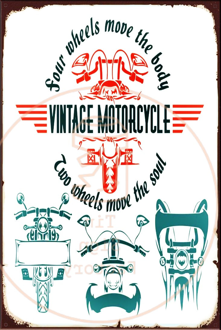 TWO WHEELS MOVE THE SOULS Rustic Look Vintage Shed-Garage and Bar Man Cave Tin Metal Sign