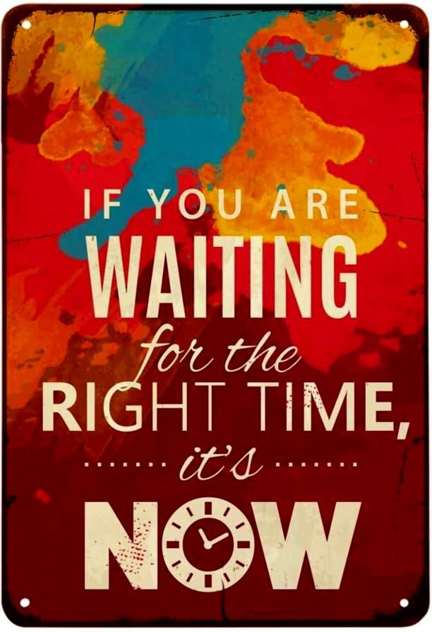 NOW IS THE RIGHT TIME Retro/ Vintage Tin Metal Sign Man Cave, Wall Home Decor, Shed-Garage, and Bar