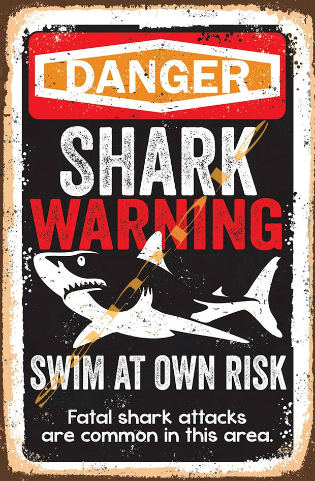 DANGER FATAL SHARK Retro/ Vintage Home Décor, Shed-Garage and Bar Tin Metal Sign