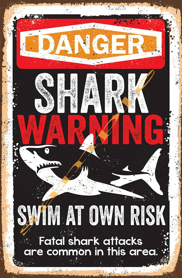 DANGER FATAL SHARK Retro/ Vintage Home Décor, Shed-Garage and Bar Tin Metal Sign