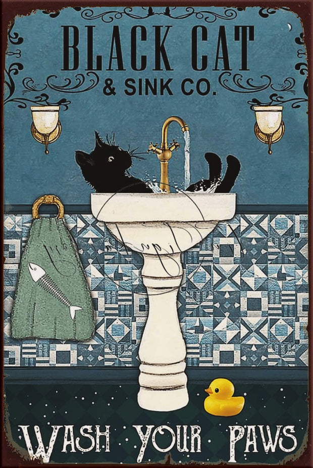 WASH PAWS IN SINK Retro/ Vintage Tin Metal Sign Man Cave, Wall Home Décor, Shed-Garage, and Bar