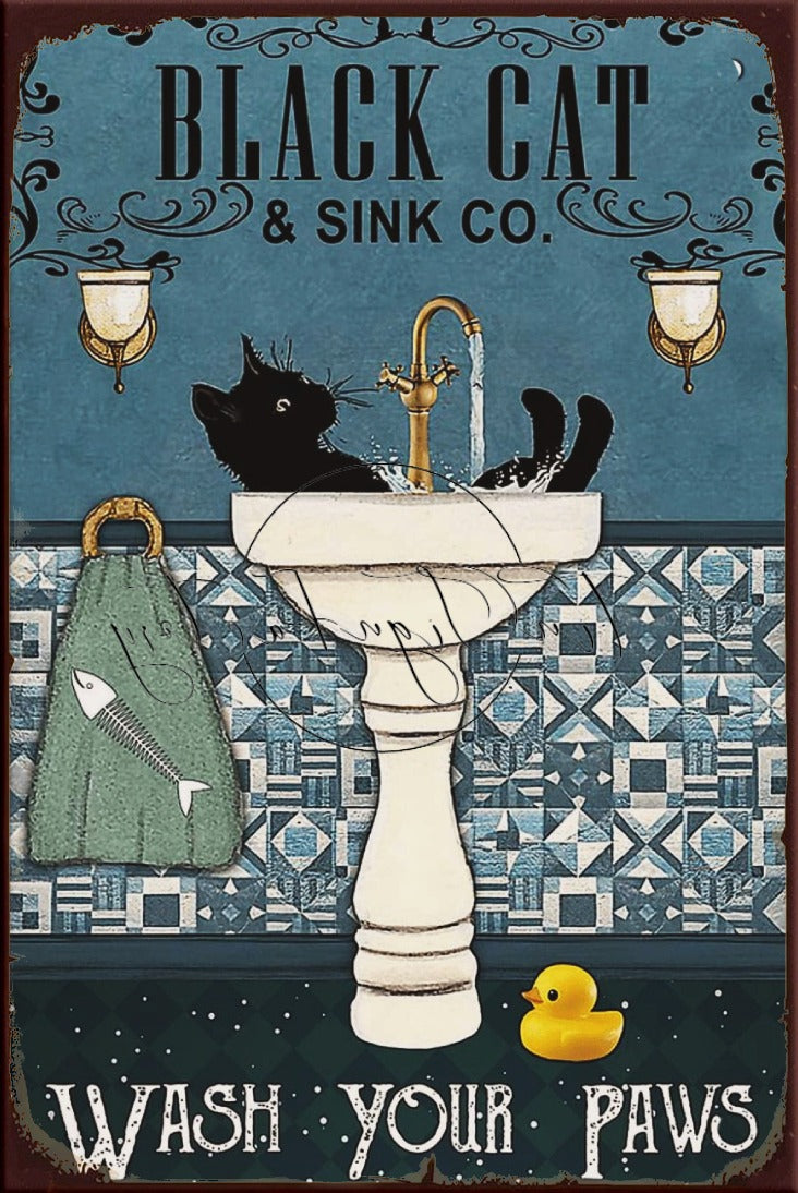 WASH PAWS IN SINK Retro/ Vintage Tin Metal Sign Man Cave, Wall Home Décor, Shed-Garage, and Bar