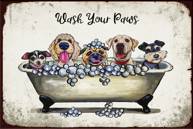 WASH YOUR PAWS Retro/ Vintage Wall Home Décor, Shed-Garage and Bar Tin Metal Sign