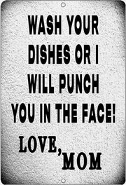 WASH DISHES OR PUNCH Retro/Vintage Metal Plaque Sign Style Man Cave Garage Work Office