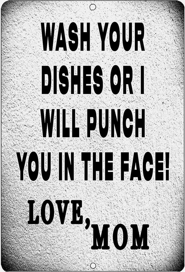 WASH DISHES OR PUNCH Retro/Vintage Metal Plaque Sign Style Man Cave Garage Work Office
