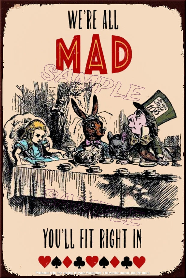WE'RE ALL MAD Retro/ Vintage Tin Metal Sign Man Cave, Wall Home Décor, Shed-Garage, and Bar