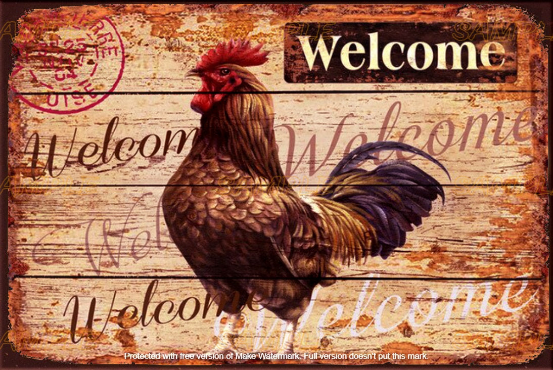 WELCOME ROOSTER Retro/ Vintage Tin Metal Sign Man Cave, Wall Home Décor, Shed-Garage, and Bar