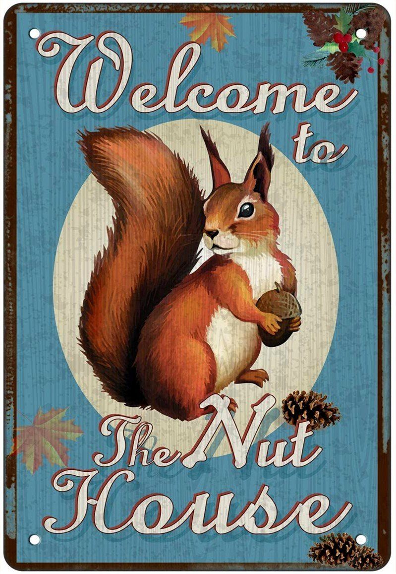 WELCOME TO THE NUT HOUSE Retro/ Vintage Tin Metal Sign Man Cave, Wall Home Decor, Shed-Garage, and Bar