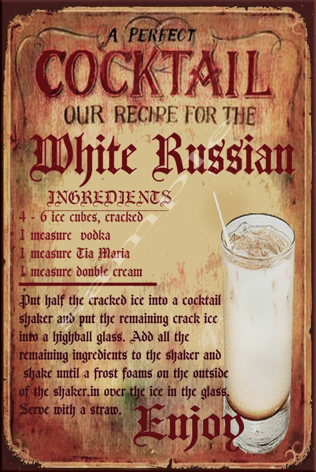 WHITE RUSSIAN Retro/ Vintage Wall Home Décor, Shed-Garage and Bar Tin Metal Sign