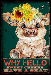 WHY HELLO CHEEKS HAVE A SEAT Funny Bathroom Retro/ Vintage Wall Poster Home Office Workplace Restaurant Farmhouse Toilet Tin Metal Sign