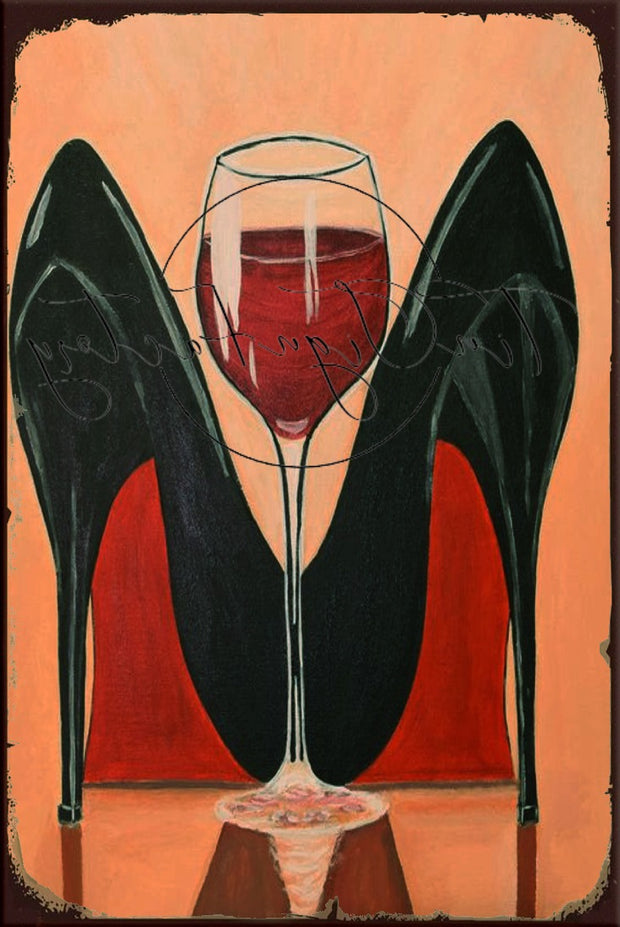 WINE & SHOES Retro/ Vintage Tin Metal Sign, Wall Art Home Décor, Shed-Garage, and Bar