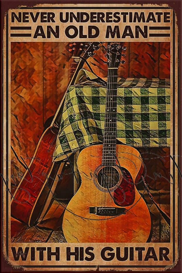 WITH HIS GUITAR Retro/ Vintage Tin Metal Sign Man Cave, Wall Home Décor, Shed-Garage, and Bar