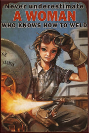 WOMAN WELD Retro/ Vintage Tin Metal Sign Man Cave, Wall Home Décor, Shed-Garage, and Bar