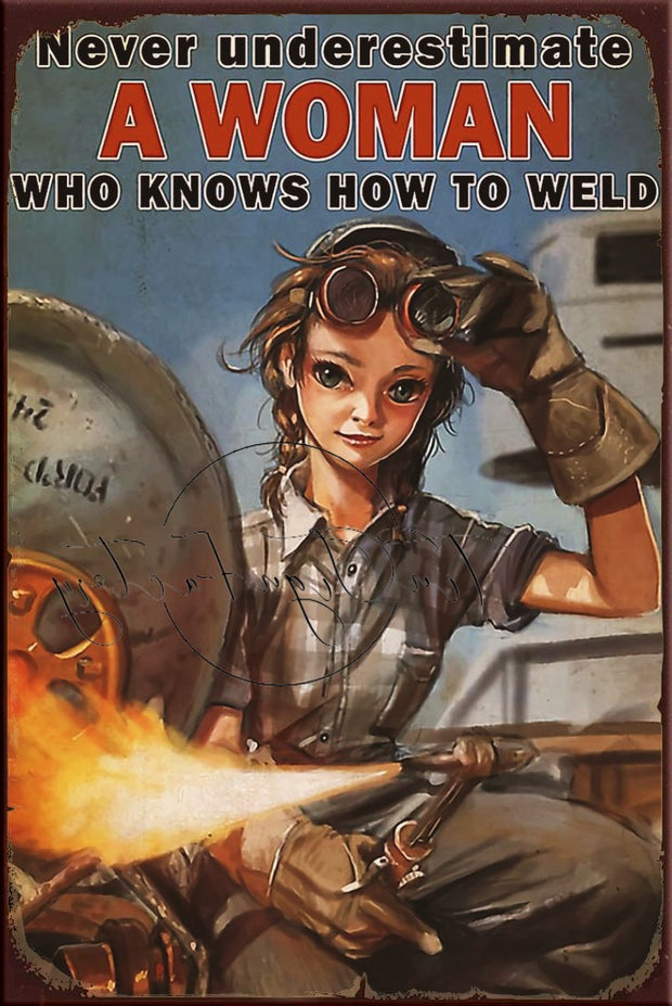 WOMAN WELD Retro/ Vintage Tin Metal Sign Man Cave, Wall Home Décor, Shed-Garage, and Bar